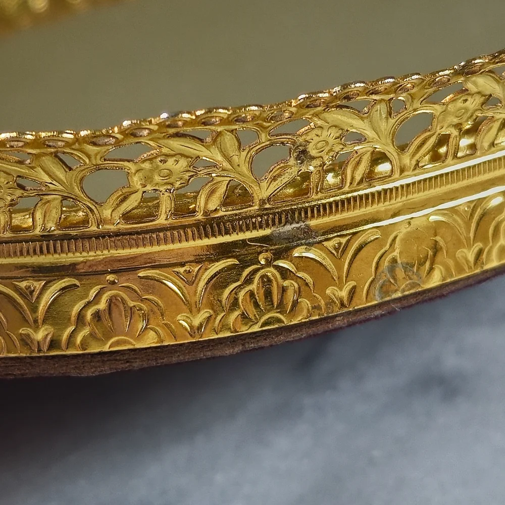 Vintage Regency Gold Filigree Lace Edge Vanity Mirror Tray